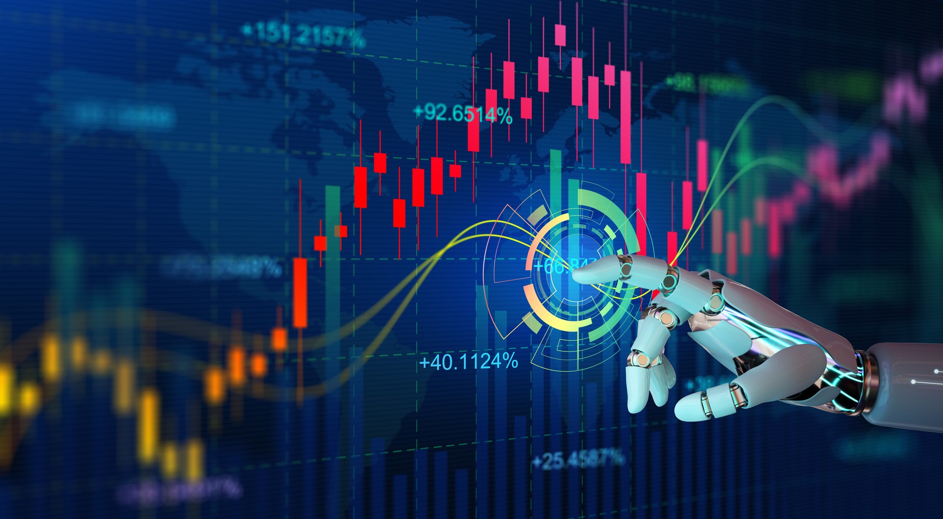 Investment and trading on stock market with Artificial Intelligence concept.